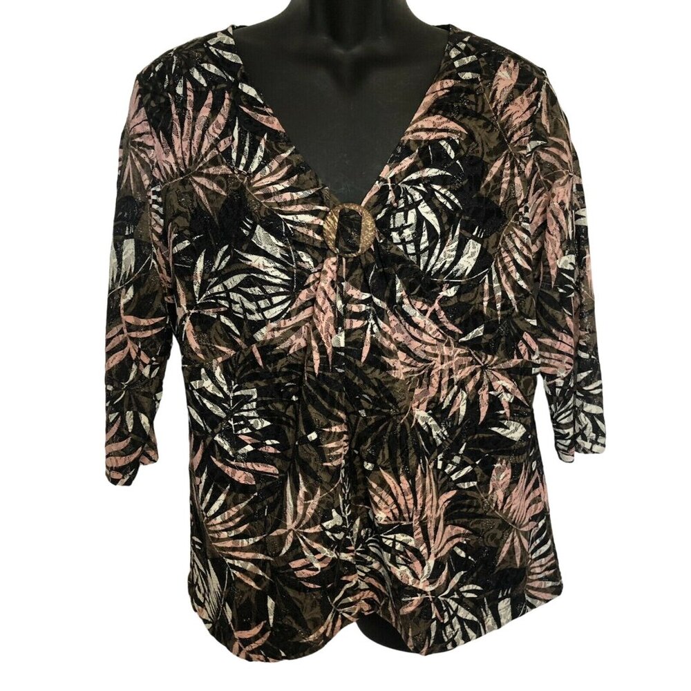 Style & Co Woman Size 1X Multi Colored Lined Lace Shirt 3/4 Sleeve